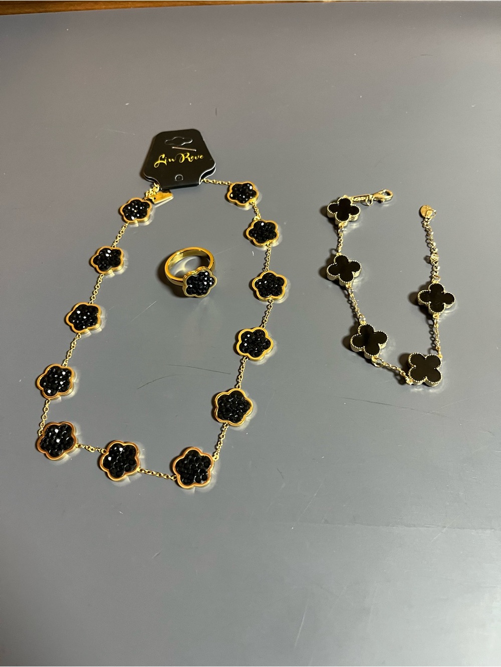 LuReve Gold-Tone Necklace, Bracelet & Ring Set in Black